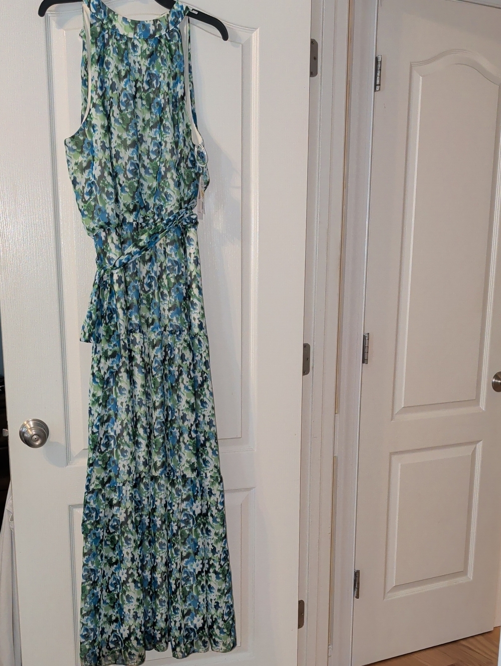 Donna Ricco Blue and Green Floral Maxi Dress